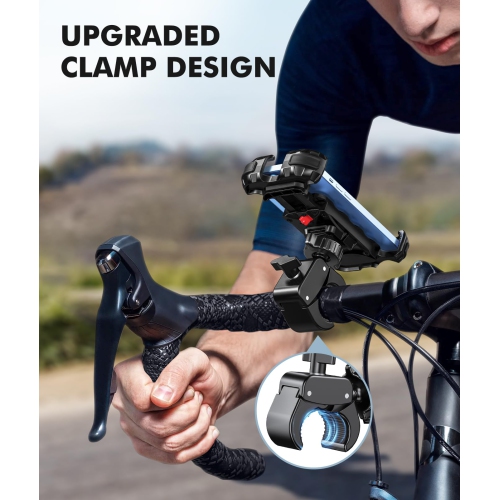 Bike Phone Mount, Upgrade 1s Lock Secure Protection Motorcycle Phone Mount, 360° Rotatable Phone Holder for Bike Handlebar Compatible with