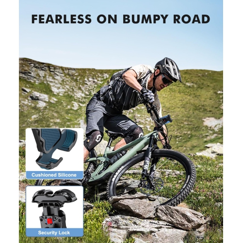 Bike Phone Mount, Upgrade 1s Lock Secure Protection Motorcycle Phone Mount, 360° Rotatable Phone Holder for Bike Handlebar Compatible with