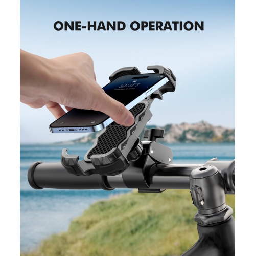Bike Phone Mount, Upgrade 1s Lock Secure Protection Motorcycle Phone Mount, 360° Rotatable Phone Holder for Bike Handlebar Compatible with
