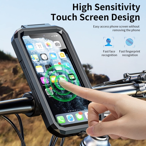 Bike Phone Mount Waterproof, Motorcycle Phone Mount with Aluminum Alloy Handlebar Mount Base & Touch-Screen, 360 Rotation Bike Phone Holder Suitable