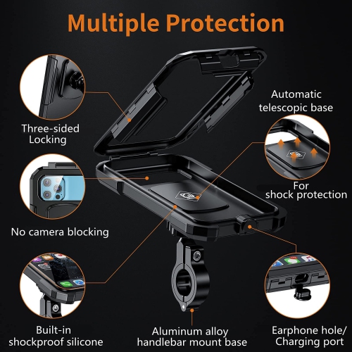 Bike Phone Mount Waterproof, Motorcycle Phone Mount with Aluminum Alloy Handlebar Mount Base & Touch-Screen, 360 Rotation Bike Phone Holder Suitable