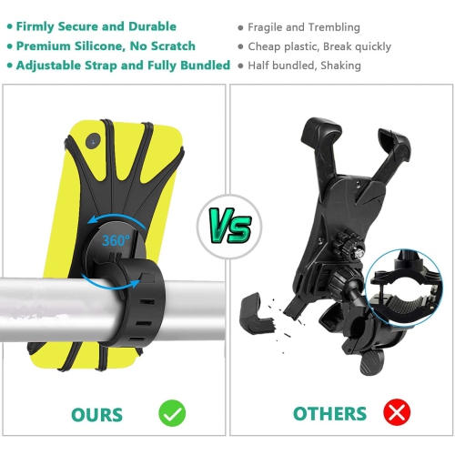 Bike Phone Mount, Silicone Bicycle Phone Holder, 360° Adjustable, Face & Touch ID, Universal Motorcycle Phone Mount for All Phones