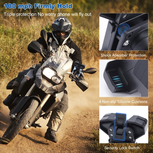 360° Adjustable Motorcycle Phone Mount-Bike Phone Mount - Anti Shock Silicone Ball, Universal Fit Fit 4.1-7.0" Phones- Secure Four-Corner Protection