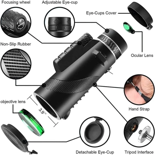 New 2024 Monocular Telescope 80x100 High Powered with Smartphone Adapter and Tripod for Adults - Bird Watching, Wildlife, Hiking, Camping, Travelling