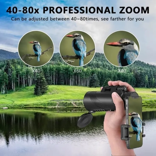 New 2024 Monocular Telescope 80x100 High Powered with Smartphone Adapter and Tripod for Adults - Bird Watching, Wildlife, Hiking, Camping, Travelling