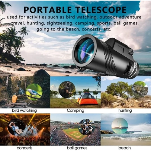New 2024 Monocular Telescope 80x100 High Powered with Smartphone Adapter and Tripod for Adults - Bird Watching, Wildlife, Hiking, Camping, Travelling