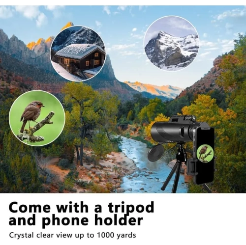 New 2024 Monocular Telescope 80x100 High Powered with Smartphone Adapter and Tripod for Adults - Bird Watching, Wildlife, Hiking, Camping, Travelling