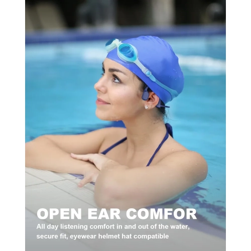 Bone Conduction Swimming Headphones, IP68 Waterproof, Open Ear Headphones with Built-in MP3 8GB Memory, Wireless Sport Earphones for Swimming,