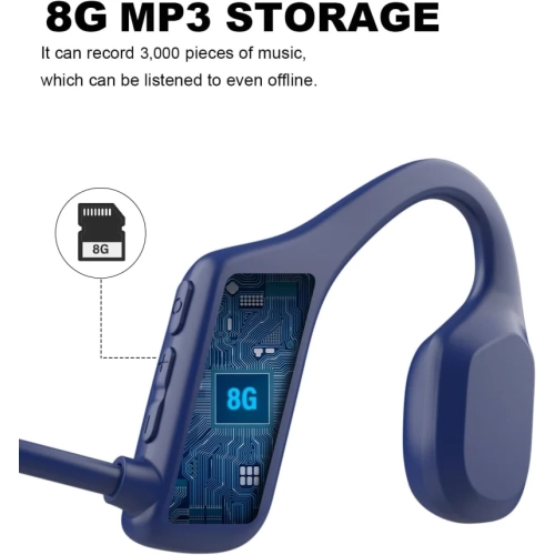 Bone Conduction Swimming Headphones, IP68 Waterproof, Open Ear Headphones with Built-in MP3 8GB Memory, Wireless Sport Earphones for Swimming,