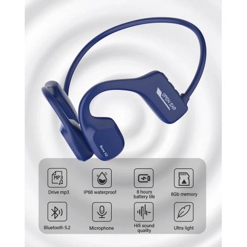 Bone Conduction Swimming Headphones, IP68 Waterproof, Open Ear Headphones with Built-in MP3 8GB Memory, Wireless Sport Earphones for Swimming,