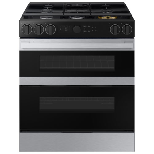 Samsung 30" Cu. Ft. Double Oven 5-Burner Slide-In Dual Fuel Air Fry Range - Stainless