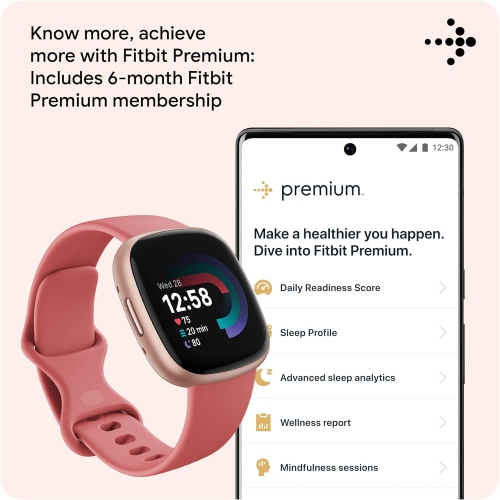 Fitbit Versa 4 Fitness Smartwatch with Daily Readiness, GPS, 24/7 Heart Rate, 40+ Exercise Modes, Sleep Tracking, Pink Sand/Copper Rose, One Size