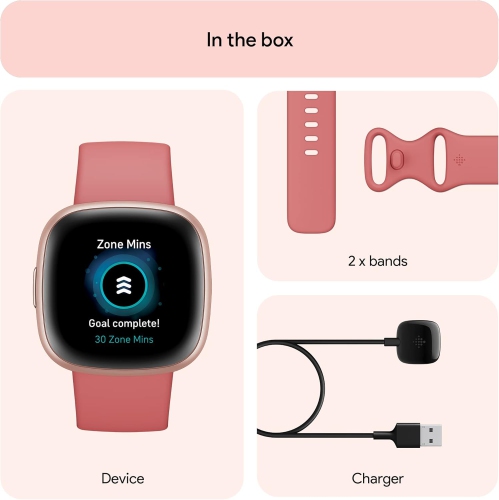 Fitbit Versa 4 Fitness Smartwatch with Daily Readiness, GPS, 24/7 Heart Rate, 40+ Exercise Modes, Sleep Tracking, Pink Sand/Copper Rose, One Size