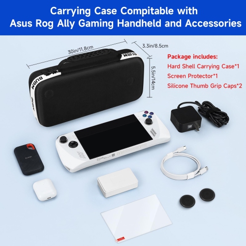 Étui de transport compatible avec la console de jeu portative ROG Ally d'Asus avec protecteur d'écran et capuchons antidérapants en silicone, étui