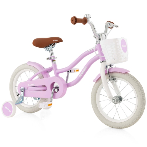 Costway 14" Kid's Bike with Removable Training Wheels & Basket for 3-5 Years Old