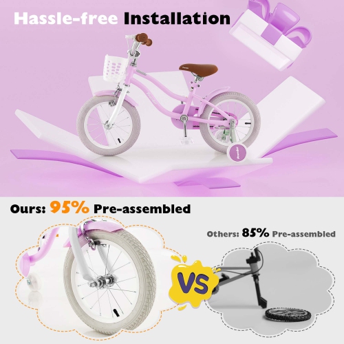 Vélo de 14 po pour enfants avec roues d'entraînement amovibles et panier de Costway pour enfants de 3-5 ans