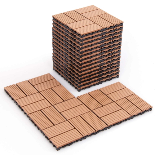 COSTWAY  18 PCs Interlocking Deck Tiles 12" X 12" Waterproof All Weather Flooring Covering In Brown