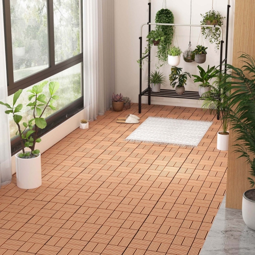 Costway 18 PCS Interlocking Deck Tiles 12" x 12" Waterproof All Weather Flooring Covering Brown