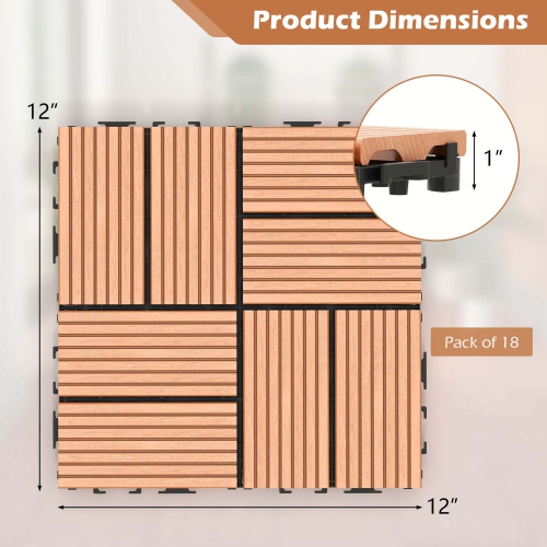 Costway 36 PCS Interlocking Deck Tiles 12" x 12" Waterproof All Weather Flooring Covering Brown