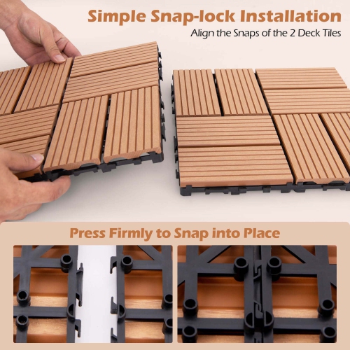 Costway 36 PCS Interlocking Deck Tiles 12" x 12" Waterproof All Weather Flooring Covering Brown