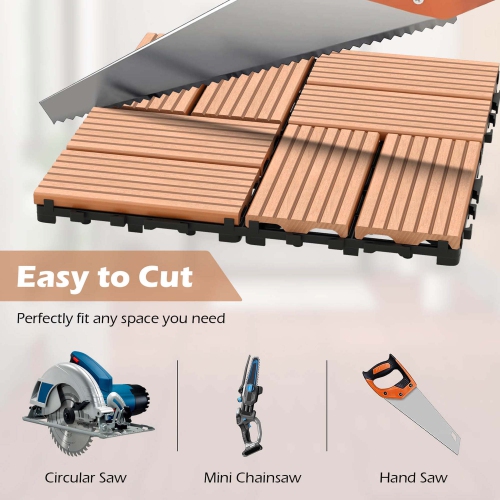Costway 36 PCS Interlocking Deck Tiles 12" x 12" Waterproof All Weather Flooring Covering Brown