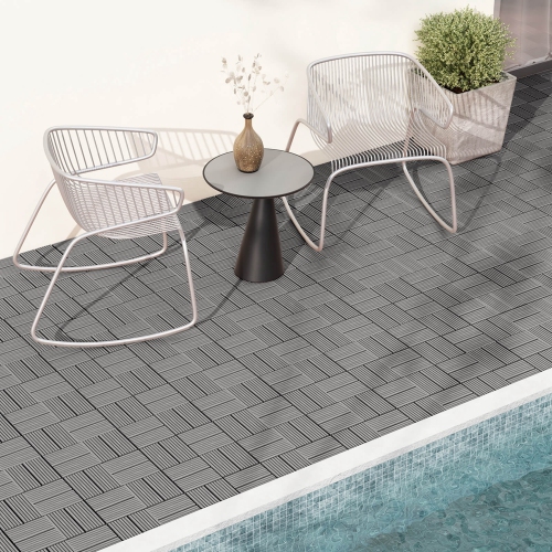Costway 36 PCS Interlocking Deck Tiles 12" x 12" Waterproof All Weather Flooring Covering Grey