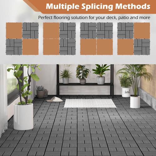 Costway 36 PCS Interlocking Deck Tiles 12" x 12" Waterproof All Weather Flooring Covering Grey