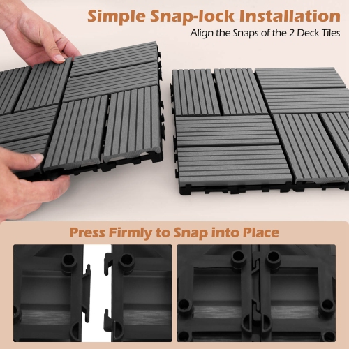Costway 36 PCS Interlocking Deck Tiles 12" x 12" Waterproof All Weather Flooring Covering Grey