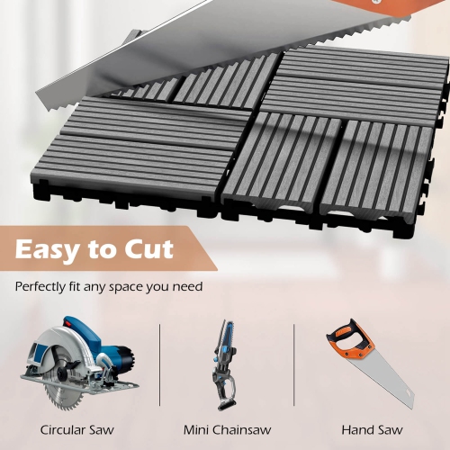Costway 18 PCS Interlocking Deck Tiles 12" x 12" Waterproof All Weather Flooring Covering Grey