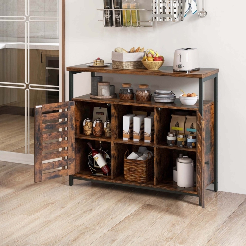 Costway Buffet Cabinet Industrial Sideboard Storage Cabinet with Push-to-Open Slatted Door