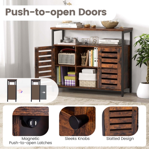 Costway Buffet Cabinet Industrial Sideboard Storage Cabinet with Push-to-Open Slatted Door