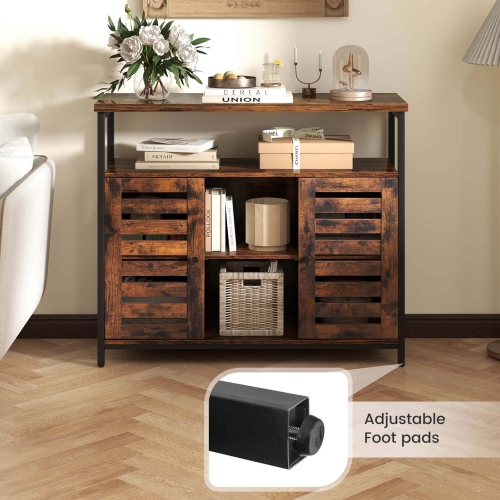 Costway Buffet Cabinet Industrial Sideboard Storage Cabinet with Push-to-Open Slatted Door