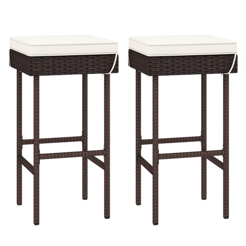 COSTWAY  Patio Rattan Barstools Set Of 2 Outdoor Wicker Bar Height Chairs With Footrest