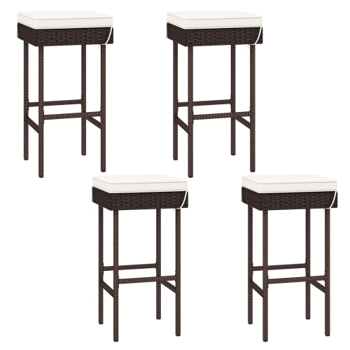 COSTWAY  Patio Rattan Barstools Set Of 4 Outdoor Wicker Bar Height Chairs With Footrest