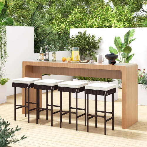 Costway Patio Rattan Barstools Set of 4 Outdoor Wicker Bar Height Chairs with Footrest
