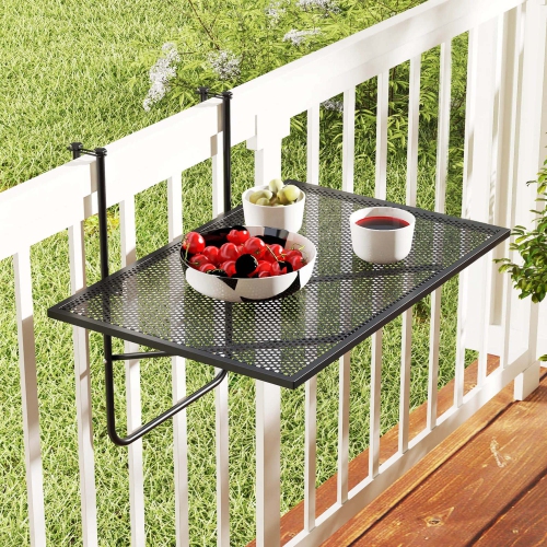 Costway Balcony Railing Table with Adjustable Hooks Hanging Folding Deck Table Plant Stand