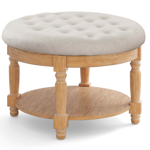 Image 1 of 10.. Costway 29" Large Round Ottoman Coffee Table Storage Bench with Flip-up Top Storage Shelf