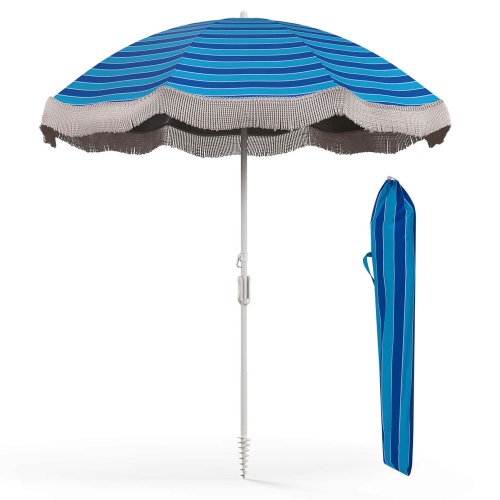 Goplus 6.5 FT Outdoor Fringe Patio Umbrella with Carrying Bag Push Button Tilt for Garden