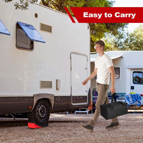 Costway 2 Pack Camper Levelers RV Leveling Blocks with Fluorescent Strip 2 Rubber Grip Mats