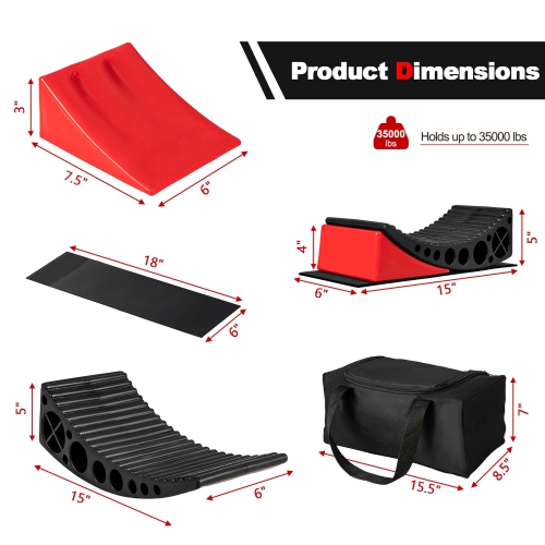 Costway 2 Pack Camper Levelers RV Leveling Blocks with Fluorescent Strip 2 Rubber Grip Mats