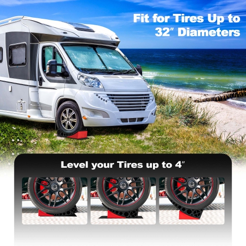 Costway 2 Pack Camper Levelers RV Leveling Blocks with Fluorescent Strip 2 Rubber Grip Mats