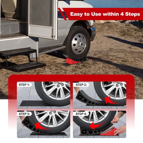 Costway 2 Pack Camper Levelers RV Leveling Blocks with Fluorescent Strip 2 Rubber Grip Mats