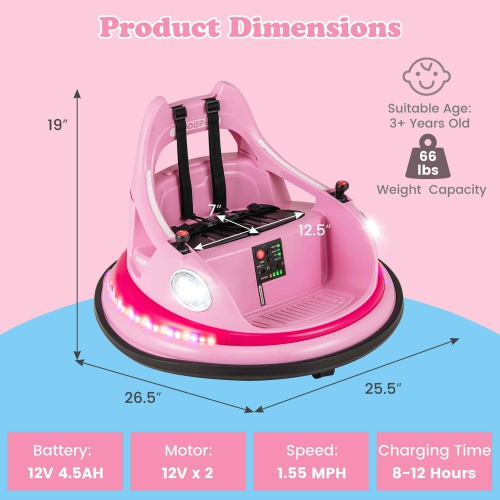 Costway 12V Kids Electric Ride On Bumper Car Battery Powered Bumper Car with Remote Control