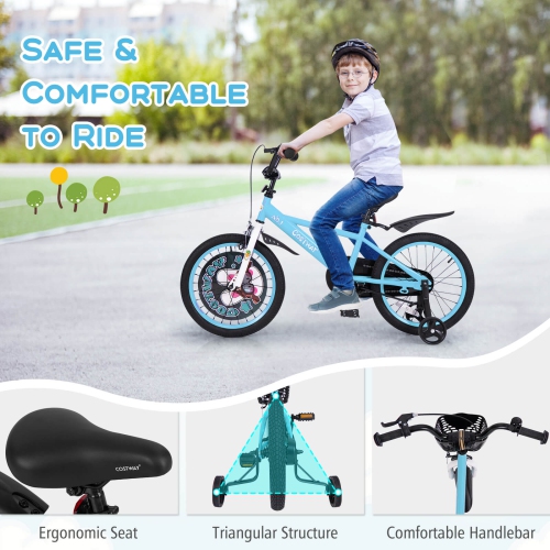 Vélo de 18 po pour enfants de Costway pour 4-8 avec guidon à hauteur réglable et frein à main à selle
