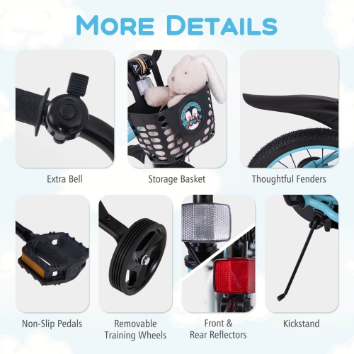 Vélo de 18 po pour enfants de Costway pour 4-8 avec guidon à hauteur réglable et frein à main à selle