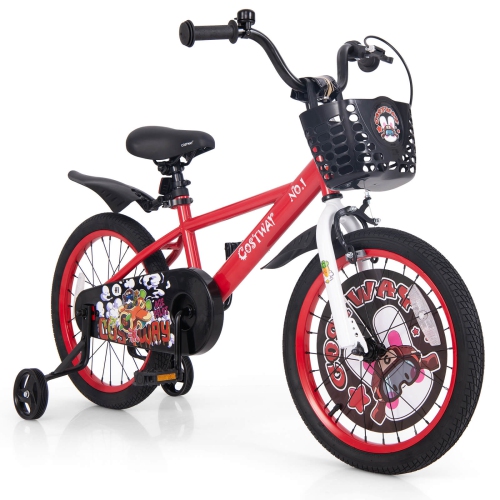 Vélo de 18 po pour enfants de Costway pour 4-8 avec guidon à hauteur réglable et frein à main à selle