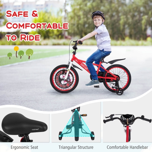 Vélo de 18 po pour enfants de Costway pour 4-8 avec guidon à hauteur réglable et frein à main à selle