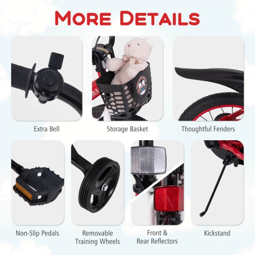 Vélo de 18 po pour enfants de Costway pour 4-8 avec guidon à hauteur réglable et frein à main à selle