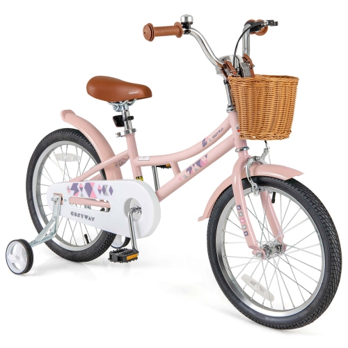 Image 1 of 10.. Costway 18" Kids Bike with Height Adjustable Handlebar Seat Basket Bell Training Wheels