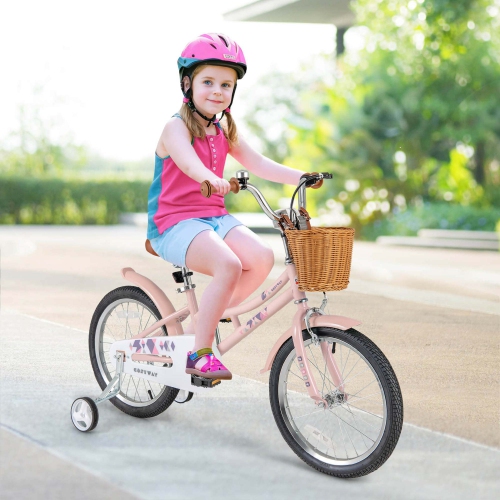 Vélo pour enfants de 18 po de Costway avec guidon à hauteur réglable et roues d'entraînement en forme de cloche